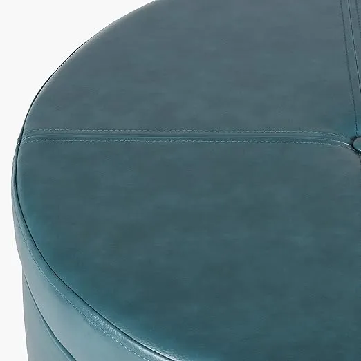 HomePop Round Leatherette Storage Ottoman with Lid, Teal