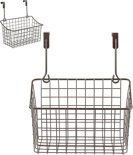 Spectrum Hanging Baskets for Organizing (Medium, Bronze) - Grid Over the Cabinet Wire Basket for Kitchen or Bathroom - Door Hanging Storage Organizer for Cleaning Supplies, Washcloths, & Hand Towels