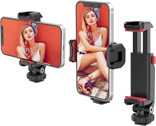 ULANZI ST-06S Phone Tripod Mount, Universal Smartphone Mount Adapter with 2 Cold Shoe, 360° Rotates Adjustable Cell Phone Clip Clamp Holder, Compatible with iPhone, Samsung Galaxy and All Phones