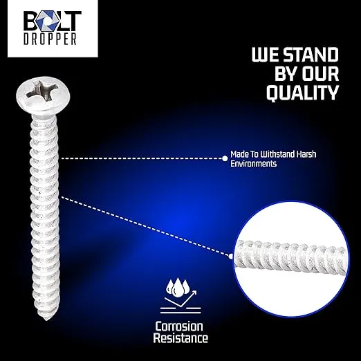 Oval Head Phillips Screws #8x1.75-50 Pack - Ideal for Decks, Roofs, Drawers - Type A Point, Plain Finish - Exterior Grade 18-8(304) Stainless Steel - Tamper-Proof Security Metal Screws