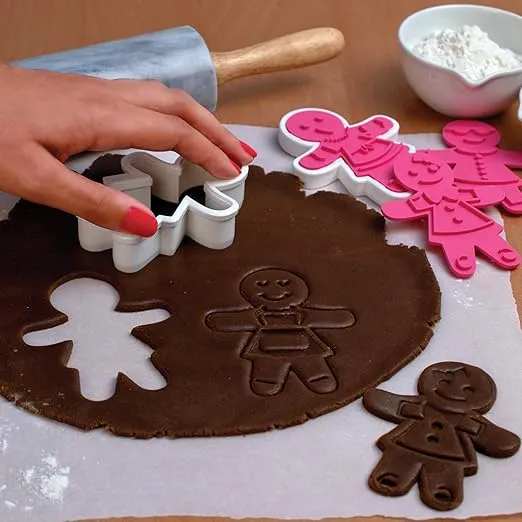 Tovolo Gingerbread Girls Templates Reverse, Dishwasher Safe, Set of 6 Cookie Stamps with Cutter