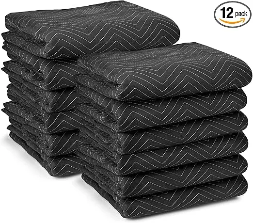 Sure-Max Packing & Moving Blankets - 80" x 72" (35 lb/dz Weight) - Pro Economy - 12 Pack Black Quilted Shipping Furniture Pads