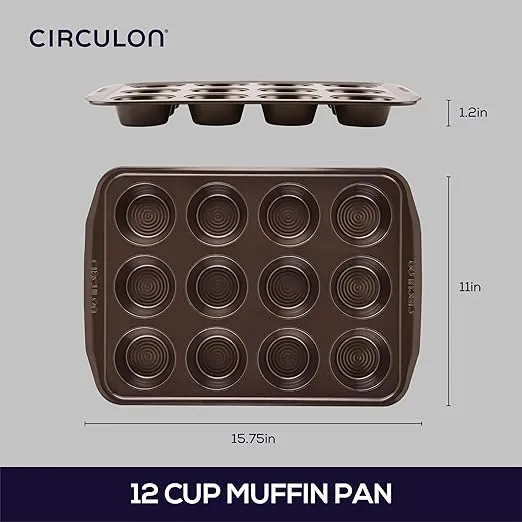 Circulon Nonstick Bakeware 12-Cup Muffin Tin, Brown, Steel