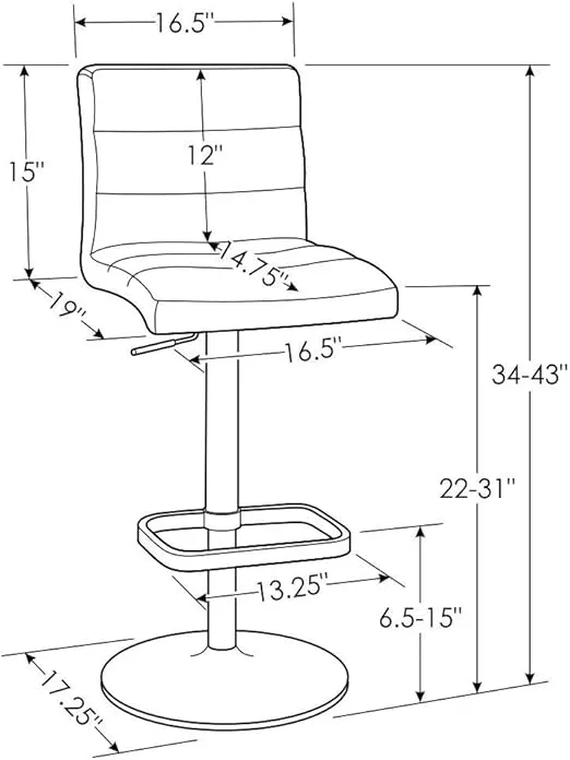 Zuri Furniture Lush Adjustable Height White Swivel Armless Bar Stool with Brushed Steel Base