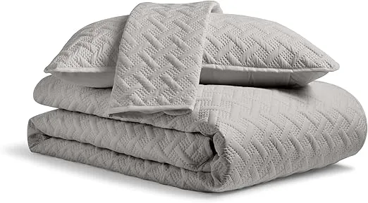 Cosy House Collection Luxury Rayon Derived from Bamboo 2-Piece Quilt Set - Ultra Soft Quilted Coverlet Bedspread - Classic Weave Stitch - Includes Quilt and 1 Pillow Sham (Twin/Twin XL, Grey)