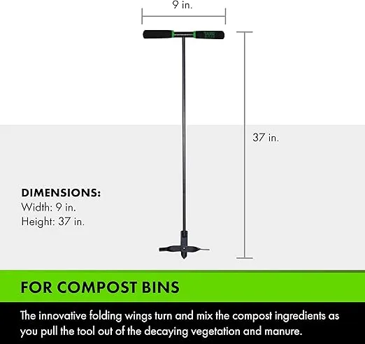 Yard Butler- Compost Aerator - Durable Aerator for Easy Compost Mixing - Aerate & Circulate for Faster Decomposition - Easy-to-Use Tiller - Ergonomic Composting Tool