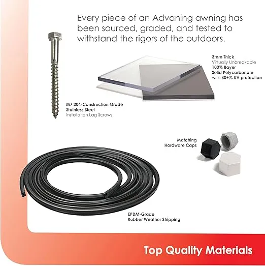 ADVANING DA4731-PWS1N PN Series, Crystal Polycarbonate Door/Window Awning Ideal for Rain, Snow and UV Protection, 47"W x 31"D, Clear/White Brackets