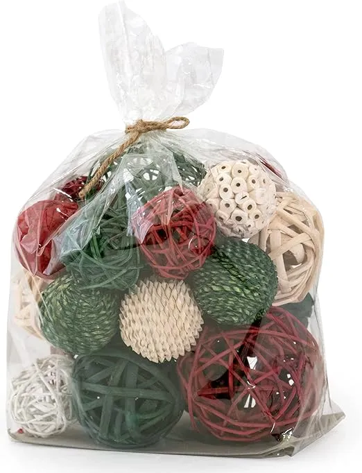 ANDALUCA Holiday Red, White & Green Decorative Vase & Bowl Filler Bag with Orbs, Balls (Green)