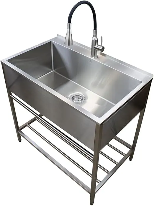 Transolid TFH-3622-SS 36 in. x 22 in. x 34.3 in. Stainless Steel Laundry Sink with Wash Stand in Brushed Satin