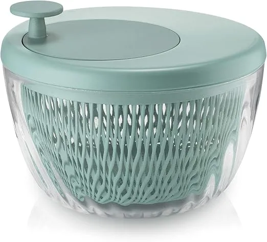 GUZZINI 10" Salad Spinner with Lid - Lichen Green | Wash, Spin & Dry Vegetables, Fruits, Salad | Built in Draining - Fruit Washer Fruit Dryer | Home Gadgets & Kitchen Tools