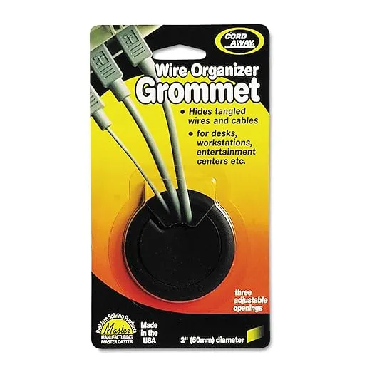 Cordaway 2" Desk Grommet, Adjustable Cord Cover, Cable Hole Wire Management, Three Different Sized Opening, Made in USA, Black Plastic (00201)