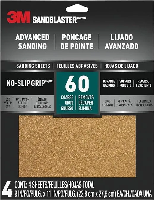 3M 20060-G-4 Sandpaper with No-Slip Grip, 11" x 9"