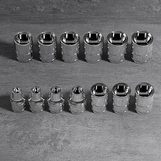 Olsa Tools SAE Socket Set (13pc) | 3/8-Inch Drive | 6-Point Shallow Socket Set | Standard Imperial Sizes from 1/4" to 1" | Mechanic Fractional Socket Sets | Short Chrome Sockets | Professional Grade