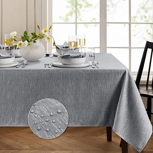 Elrene Home Fashions Continental Solid Texture Water, Stain & Wrinkle Resistant Tablecloth, 52"X52" Square, Gray