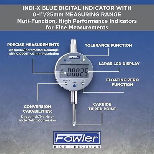 Fowler 54-520-250-0, Ind-X Blue Digital Indicator with 1.0"/25mm Measuring Range