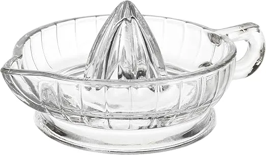 HIC Citrus Juicer Reamer with Handle and Pour Spout, Heavyweight Glass, Clear