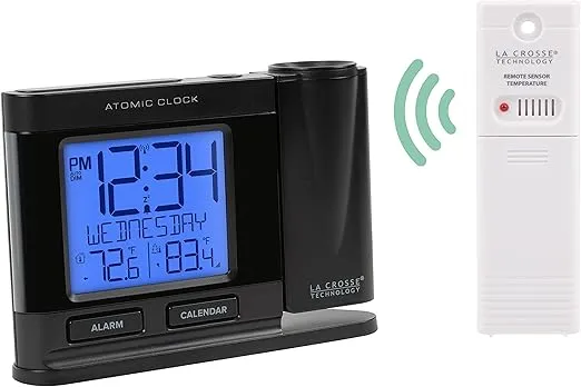 La Crosse Technology 616-41667-INT Black Atomic Projection Alarm Clock with Temperature