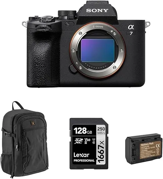 Sony Alpha a7 IV Full Frame Mirrorless Interchangeable Lens Digital 4K Camera, Black - Bundle with 128GB SD Memory Card, Camera Backpack, Extra Battery