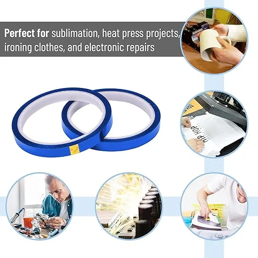 Mr. Pen- Heat Tape, 10mm x 33m (108ft), 2 Rolls, Blue, Heat Tape for Sublimation, Heat Resistant Tape, Heat Transfer Tape, High Temperature Tape, Thermal Tape, Heat Press Tape, High Heat Tape