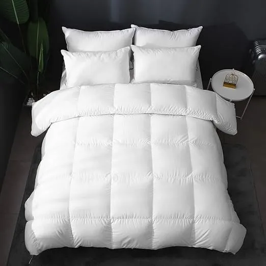 APSMILE Luxury All Season Down Feather Fibers Comforter Full/Queen Size Duvet Insert - 100% Organic Cotton, High Fill Power Medium Warmth, (Ivory White, 90X90)