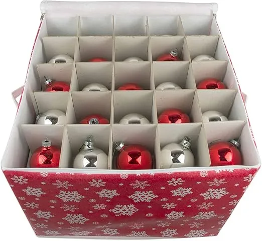 DII Christmas Storage Containers Collection Zippered with Dividers, Ornament; Large, 16x16x13, Snowflakes