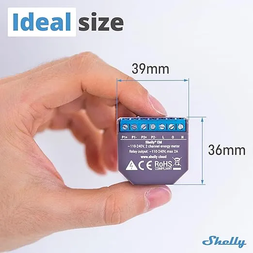 Shelly EM + 120A Clamp | Wi-Fi-Operated Smart Energy Meter and Contactor Control Relay Switch | Home Automation | Works with Alexa & Google Home | iOS Android App | No Hub Required | Power Monitoring