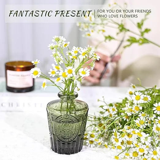 12pcs Glass Bud Vase Set, Small Green Flower Vases for Centerpieces in Bulk, Mini Vintage Vase for Wedding, Home,Table Decoration