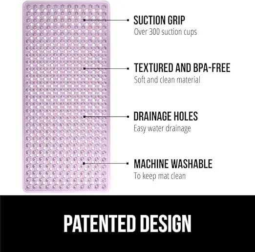 Gorilla Grip Patented Bath Tub Shower Mat, 35x16 Washable Bathtub Floor Mats, Suction Cups and Drain Holes to Keep Tubs Clean, Purple