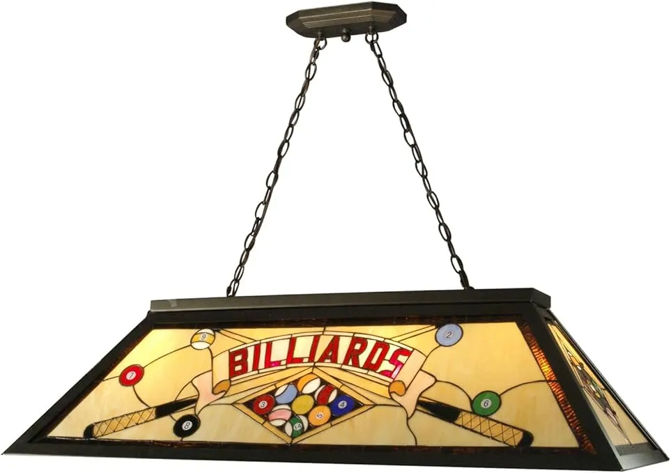 Dale Tiffany FTH10021 Billiards Pool Table Hanging Tiffany Lamp, Antique Bronze