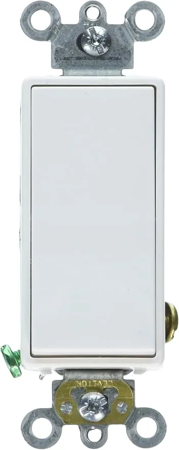 Leviton 5621-2WS 20 Amp, 120/277 Volt, Decora Plus Rocker Single-Pole AC Quiet Switch, Commercial Spec Grade, White