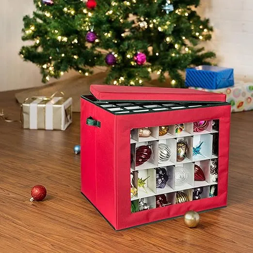 Honey-Can-Do 120-Cube Ornament Storage Container, Red SFT-08362 Red