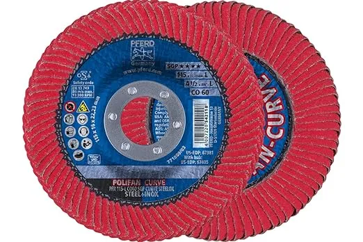 PFERD POLIFAN®-Curve Radial Type Flap Disc - 4-1/2" x 7/8", 60 Grit Ceramic Oxide, Welding Accessory and Angle Grinder Attachment - For Steel and Stainless Steel (INOX) Grinding - Pack of 1 - Part 67381