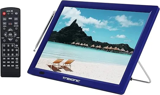 Trexonic Portable Rechargeable 14 Inch LED TV with HDMI, SD/MMC, USB, VGA, AV in/Out and Built-in Digital Tuner, Blue