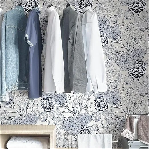 NuWallpaper NUS3830 Navy Secret Garden Peel & Stick Wallpaper, Blue
