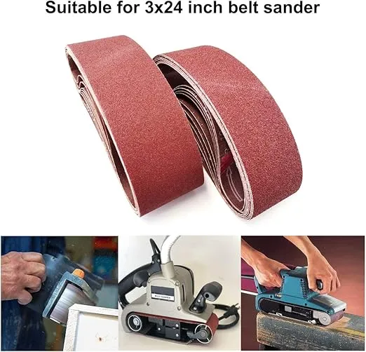 3 x 24 Inch Aluminum Oxide Sanding Belts, 3 Each of 40/80/120/150/240/400 Assorted Grits Abrasive Belts for Belt Sander, 18-Pack