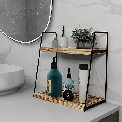 Dorhors 2 Tier Bathroom Counter Organizer Storage,Vanity Organizer for Bathroom Counter,Wood Counter Standing Rack for Bathroom,Kitchen