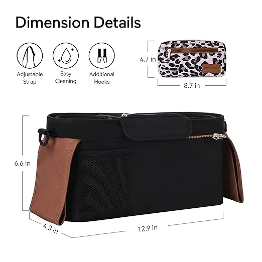 Momcozy Universal Stroller Organizer with Insulated Cup Holder Detachable Phone Bag & Shoulder Strap, Fits for Stroller like Uppababy, Baby Jogger, Britax, BOB, Umbrella and Pet Stroller