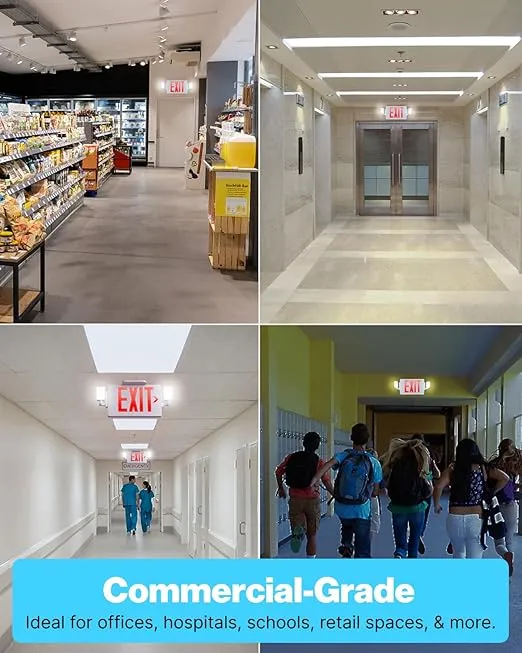Sunco Red Exit Signs With Emergency Lights, Two Adjustable LED Lights, 94V-0 Fire Resistant, Backup Battery, 120-277V, Wall Or Ceiling Mount, Commercial Grade Double Sided UL 2 Pack
