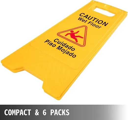 VEVOR 6 Pack Caution Wet Floor Signs Yellow Wet Floor Sign Double Sided Fold-Out Bilingual Floor Wet Sign Public Safety Wet Floor Cones for Indoors and Outdoors…