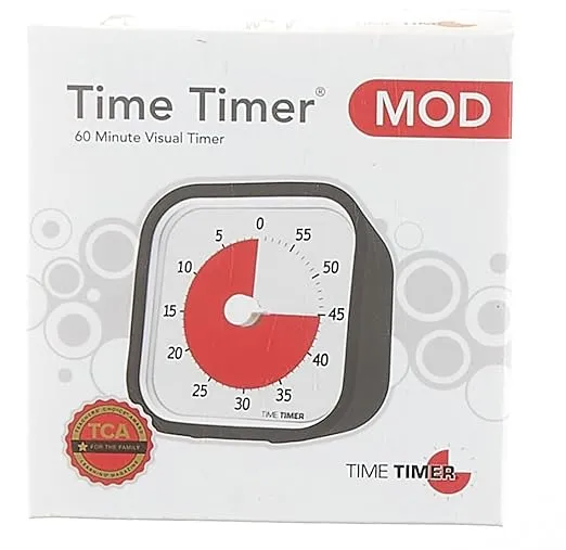 TIME TIMER MOD (Charcoal), A Visual Countdown 60 Minute Timer for Classrooms, Meetings, Kids and Adults Office and Homeschooling Tool with Silent Operation and Interchangeable Silicone Cover