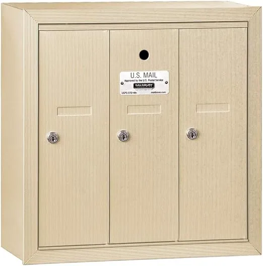 Salsbury Industries 3503SSU Surface Mounted Vertical Mailbox for use with USPS Lock, 3 Doors, Sandstone