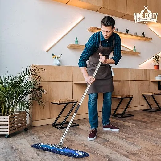 Nine Forty Residential | Commercial 36 Inch Janitorial USA Floor Dry Dust Mop Broom Set | Handle