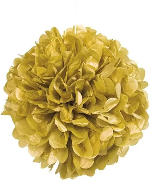 Solid Metallic Gold Hanging Tissue Pom Pom - 16'', 1 Count | Perfect for Parties & Home Decor