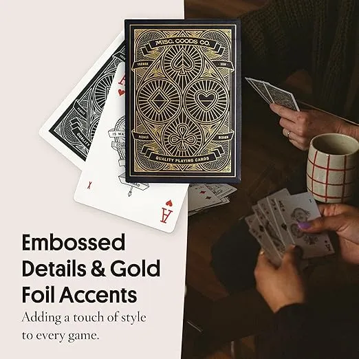 Premium Playing Cards | Intricate Design | Detailed Embossing and Gold Foil Accents | Black