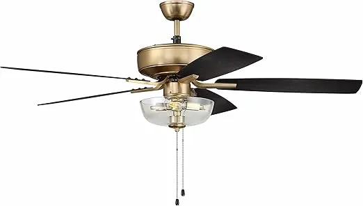 Craftmade P101SB5-52BWNFB Pro Plus 52" Ceiling Fan with LED Lights & Pull Chain, 5 Reversible Black Walnut/Flat Black MDF Blades, Satin Brass