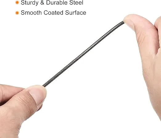 PATIKIL Security Steel Cable 2.5mm x 1m/3.28ft Coated Luggage Lock Wire Rope with Double Loop Black 2 Pack