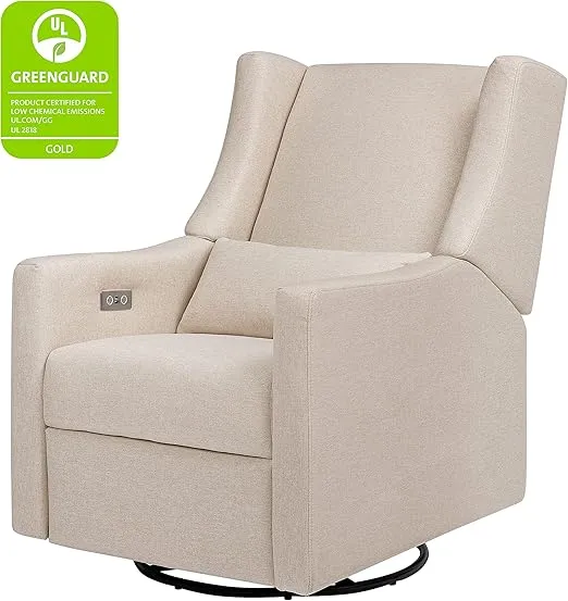 Babyletto Kiwi Electronic Power Recliner and Swivel Glider with USB Port in Performance Beach Eco-Weave, Water Repellent & Stain Resistant, Greenguard Gold and CertiPUR-US Certified