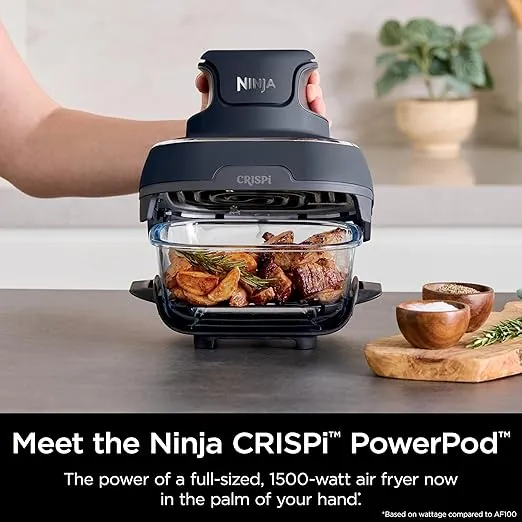 Ninja Crispi Air Fryer, Microwave, Freezer & Dishwasher Safe, Non Toxic Glass Portable Cooking System, 4 QT & 6 Cup Glass Containers with Storage Lids, Easy Meals, Air Fry, Bake, & More Grey, FN101GY