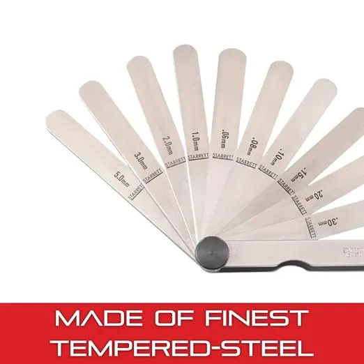 Starrett Tempered Steel Metric Thickness Gage with Easily Removed Leaves - Ideal for Carpenters and Home Improvement - 13 Number of Leaves, 12.7mmx114mm Size of Leaves - 467M