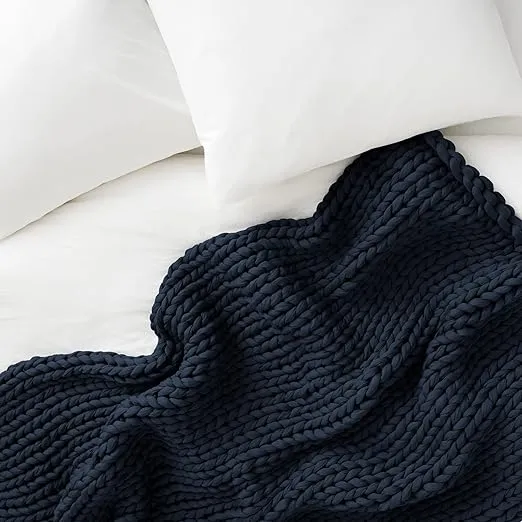 Bearaby Cotton Hand-Knit Weighted Blankets for Adults - Chunky Knit Blanket - Sustainable, Breathable, Organic, Cooling Weighted Blanket - Machine Washable (Midnight Blue, 15 lbs)